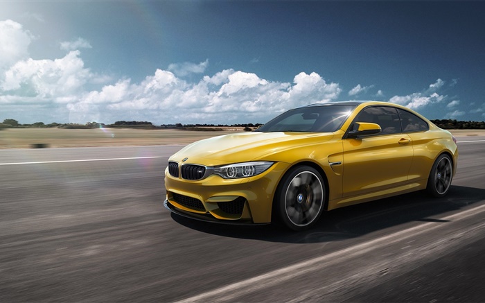 BMW M4 F82 gelbes Auto Geschwindigkeit Hintergrundbilder Bilder