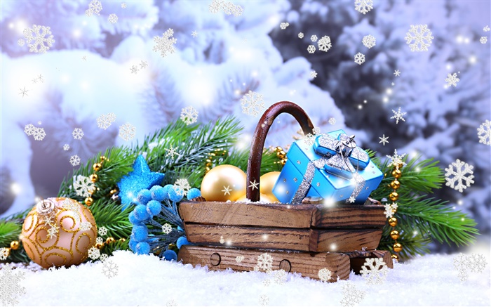 Bälle, Neujahr, Weihnachten, Geschenke, Schnee Hintergrundbilder Bilder