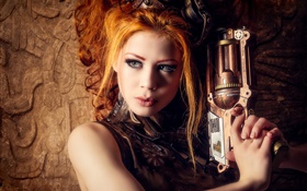 Schöne blonde Mädchen, Waffe, Steampunk -Stil