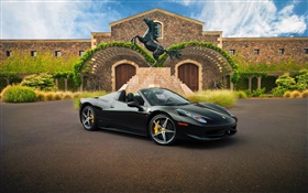 Ferrari schwarz supercar, Haus HD Hintergrundbilder