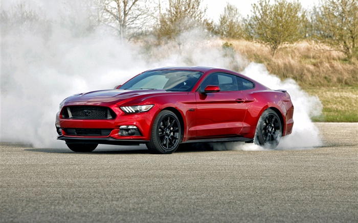 Ford Mustang rote Farbe Auto, Rauch Hintergrundbilder Bilder
