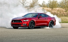 Ford Mustang rote Farbe Auto, Rauch HD Hintergrundbilder
