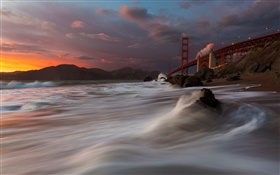 Golden Gate Bridge, Marshall Strand, Meer, USA, San Francisco , Nacht, Wolken