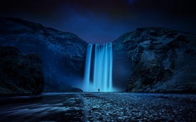 Island, Felsen, Wasserfall, Nacht HD Hintergrundbilder