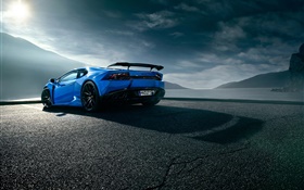 Lamborghini Huracan blau supercar Rückansicht , Wolken