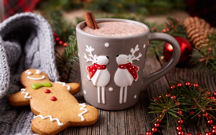 Frohe Weihnachten, Dekoration, Kekse, Tasse, Kaffee Hintergrundbilder Bilder