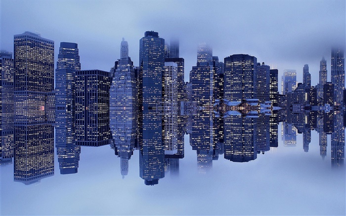 New York, Manhattan, USA, Gebäude, Nebel, Reflexion Hintergrundbilder Bilder