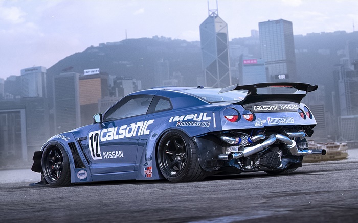 Nissan GT-R blauen Sportwagen Hintergrundbilder Bilder