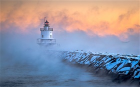 South Portland , Maine, Leuchtturm, Frost, Dämmerung, Nebel HD Hintergrundbilder