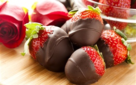 Erdbeeren, Schokolade, Dessert HD Hintergrundbilder