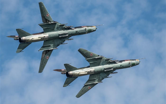 Su-22 Kämpfer, Bomber, Flug, Himmel Hintergrundbilder Bilder