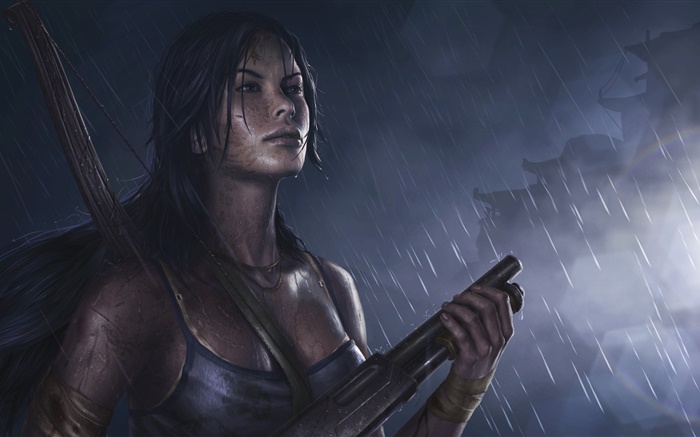 Tomb Raider, Mädchen, Schrotflinte , regen Hintergrundbilder Bilder