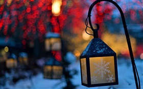 Winter, Laternen, Lichter, Nacht, Schneeflocken HD Hintergrundbilder