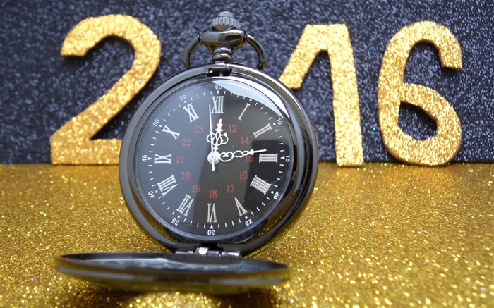 2016 Happy New Year, Golden Glitter, Uhr Hintergrundbilder Bilder
