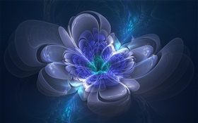 3D-Zeichnung, blaue Blume, glühen, abstrakt