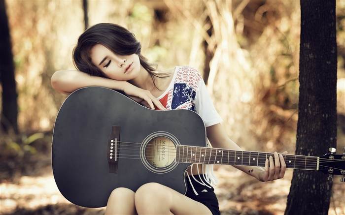 Asian Gitarre Mädchen, Musik, Rest Hintergrundbilder Bilder