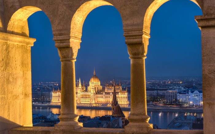Budapest, Ungarn, Parlament, Fluss, Nacht, Lichter Hintergrundbilder Bilder