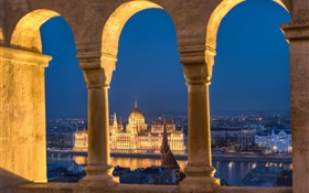 Budapest, Ungarn, Parlament, Fluss, Nacht, Lichter