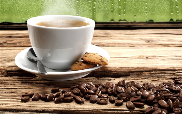 Kaffeebohnen , Kekse, Tasse, Dampf Hintergrundbilder Bilder