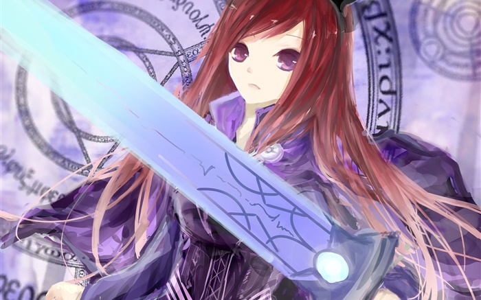 Fairy Tail, rotes Haar Mädchen, Schwert, anime Hintergrundbilder Bilder