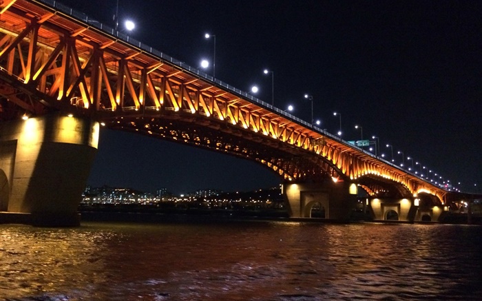 Han-Fluss, Brücke, Beleuchtung, Beleuchtung, Seoul, Korea Hintergrundbilder Bilder