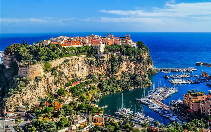 Monaco, Monte Carlo, Stadt, Felsen, Meer, Küste, Häuser, Boote Hintergrundbilder Bilder