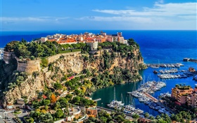 Monaco, Monte Carlo, Stadt, Felsen, Meer, Küste, Häuser, Boote HD Hintergrundbilder