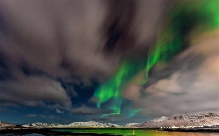 Norwegen, Nordlichter , Berge, Himmel, Sterne, Dämmerung Hintergrundbilder Bilder