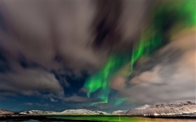 Norwegen, Nordlichter , Berge, Himmel, Sterne, Dämmerung HD Hintergrundbilder