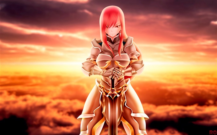 Rote Haare anime Mädchen, Fairy Tail, Schwert Hintergrundbilder Bilder