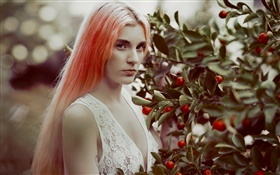 Rote Haare Mädchen, Beeren, Früchte HD Hintergrundbilder