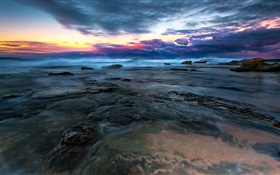 Meer, Wasser, Steine, Wolken, Sonnenuntergang HD Hintergrundbilder