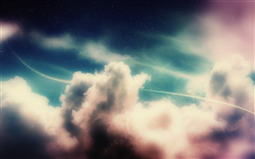 Himmel, Wolken, leichte Linie, Sterne, kreatives Design HD Hintergrundbilder