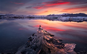 Sonnenaufgang, See, Eis, Winter, Berge, Morgendämmerung HD Hintergrundbilder