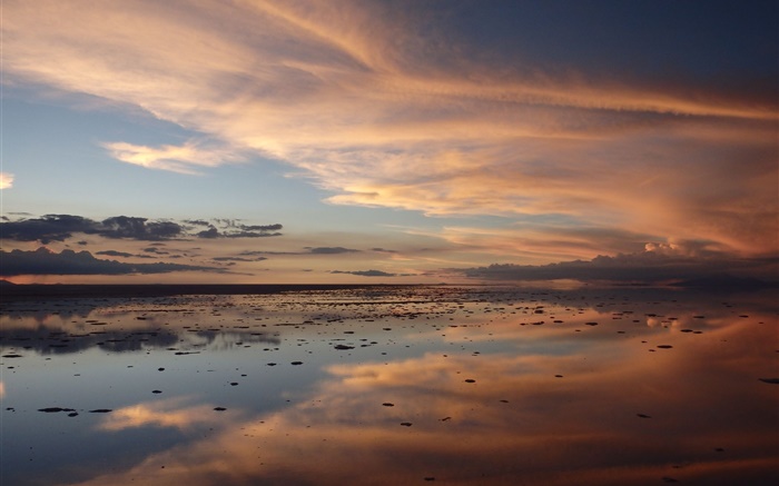 Sonnenuntergang, Dämmerung, Uyuni Salt Lake Hintergrundbilder Bilder