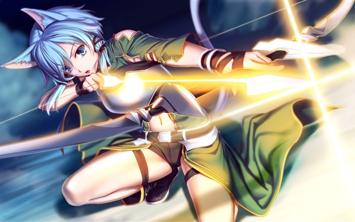 Schwert Art Online, blue anime Haar Mädchen, Bogen, Licht Hintergrundbilder Bilder