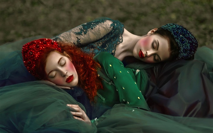 Zwei Mädchen schlafen, Retro-Stil Hintergrundbilder Bilder