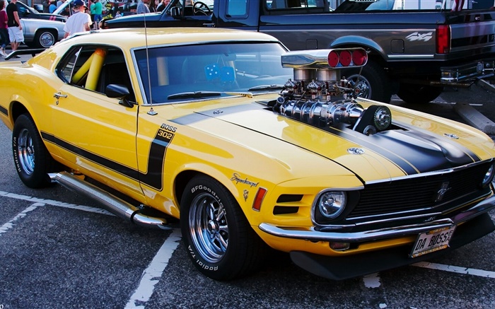 1970 Ford Mustang Muscle-Car, gelbe Farbe Hintergrundbilder Bilder
