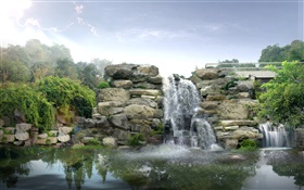 3D-Design, Felsen, Wasserfälle HD Hintergrundbilder