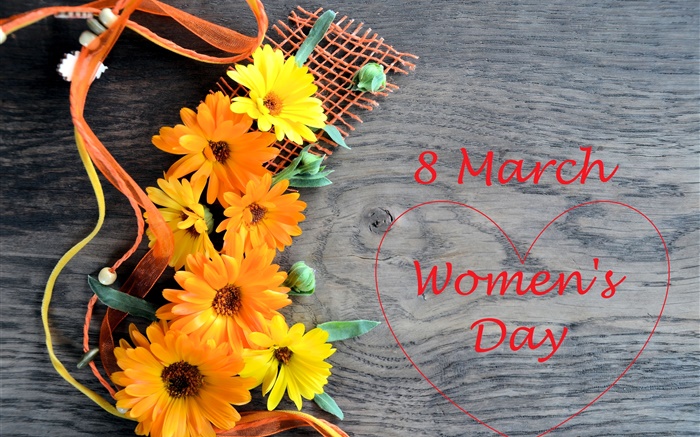 8. März Frauentag, Gerbera Blumen, Liebesherzen Hintergrundbilder Bilder