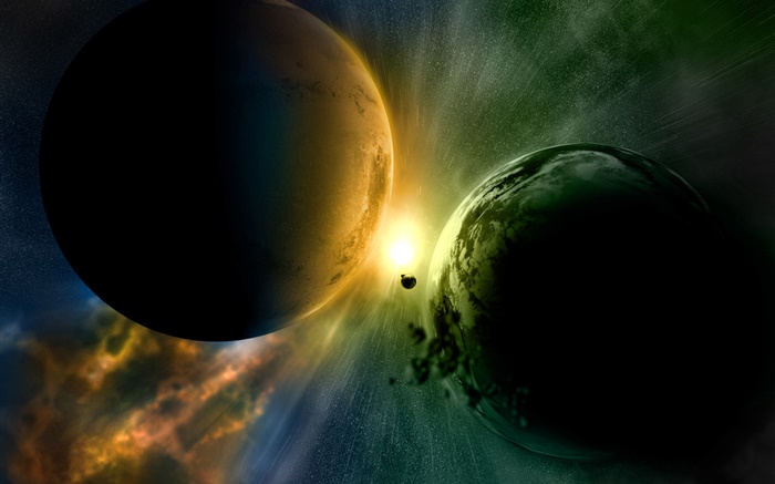Eine drohende Kollision zweier Planeten, Licht Hintergrundbilder Bilder