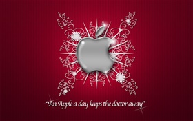 Apple-Logo, Blumen, rotem Hintergrund