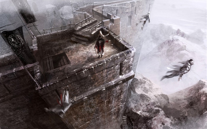Assassins Creed, springen aus Burg Hintergrundbilder Bilder