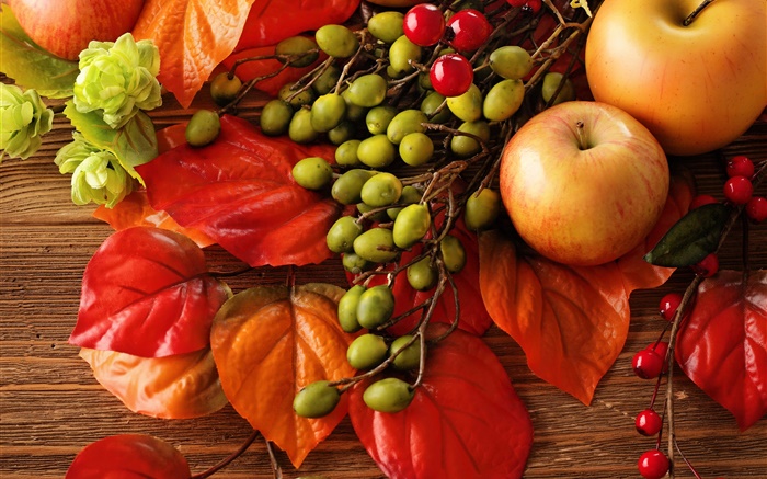 Herbst, Früchte, Blätter, Beeren, Äpfel Hintergrundbilder Bilder