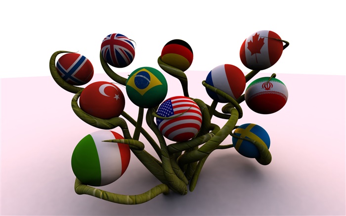 Kugel geformt Flags, Baum, 3D-kreativ Hintergrundbilder Bilder