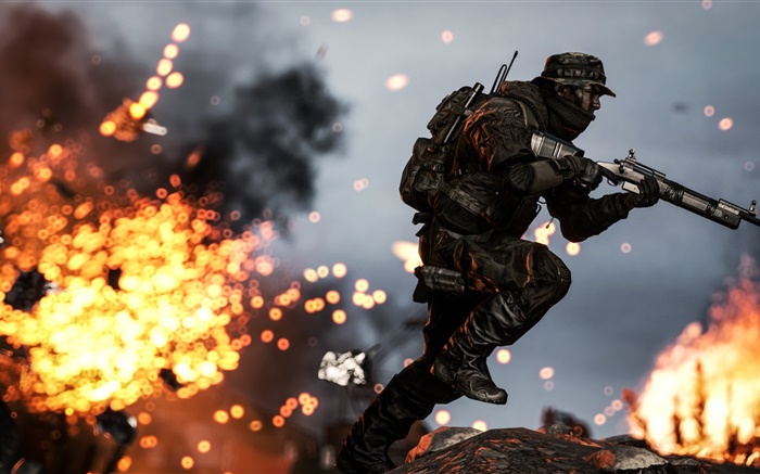 Battlefield  4, Soldaten, Gewehr, Laufen, Feuer Hintergrundbilder Bilder