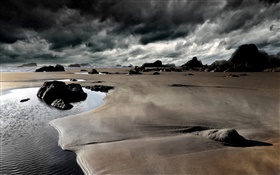 Strand, Steine, Küste, Meer, bewölkten Himmel HD Hintergrundbilder