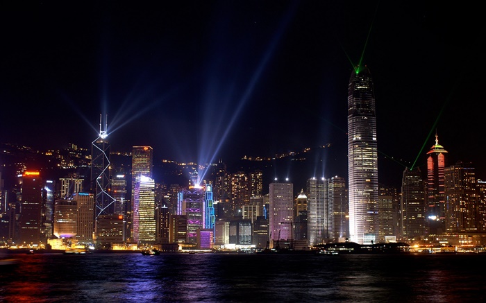 Schöne Hong Kong, Stadt der Nacht, Wolkenkratzer, Lichter, Meer Hintergrundbilder Bilder