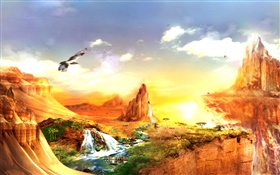 Schöne Landschaft, Wüste, Tiere, Berge, kreatives Design HD Hintergrundbilder