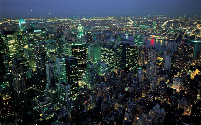 Schöne Nacht Stadt, Lichter, Ansicht von oben, New York, USA Hintergrundbilder Bilder